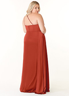 Azazie Maron Bridesmaid Dresses Rust A-Line One Shoulder Stretch Satin Dress image9