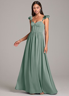 Azazie Denisse Kleider zum Anprobieren zu Hause A-Linie Gestreift Stretch-Satin Kleid Staubblau image3