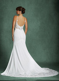 Azazie Gina Wedding Dresses Diamond White Champagne Mermaid Square Neckline Crepe Back Satin Dress image2