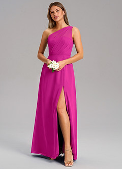 Azazie Phaedra Bridesmaid Dresses Fuchsia A-Line One Shoulder Chiffon Dress image12