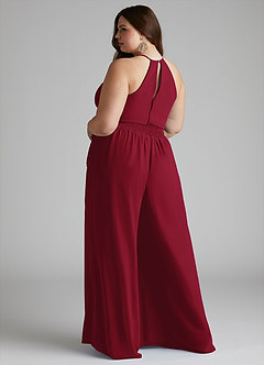 Azazie Kenzi Bridesmaid Dresses Burgundy Pleated Chiffon Jumpsuit image9