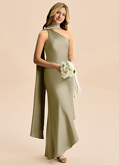 Azazie Briony Junior Etui Plissee Stretch-Satin Kleid Moosgrün image4