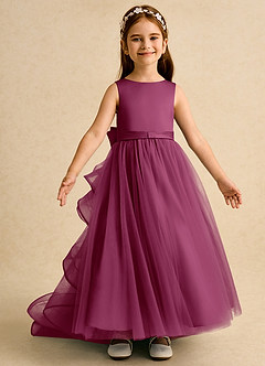 Azazie Lior Flower Girl Dresses Mulberry Ball-Gown Pleated Tulle Dress image6