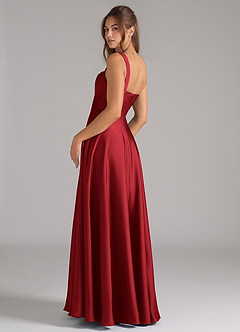 Azazie Shaude Robes de demoiselle d'honneur Robe Trapèze en Satin extensible Plissée Écarlate image7