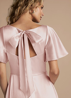 Azazie Kimber Bridesmaid Dresses Blushing Pink A-Line Ruched Metallic Satin Dress image2