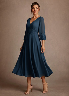 Azazie Ana Mother of the Bride Dresses Dark Navy A-Line Lace Chiffon Dress image4