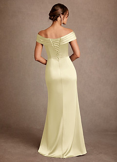 Azazie Bedford Mother of the Bride Dresses Lemon Sorbet Sheath Pleated Stretch Satin Dress image3