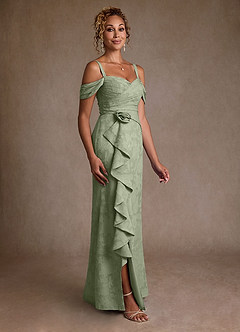 Azazie Irene 신부의 어머니 드레스 A라인 오프 더 숄더 플로럴 번아웃 플로어 길이 드레스 image5