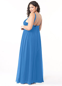Azazie Aziza Bridesmaid Dresses Blue Jay A-Line V-Neck Pleated Chiffon Dress image10