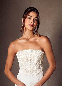 Azazie Lewena Wedding Dresses Diamond White Champagne Mermaid Lace Crepe Back Satin Dress image3