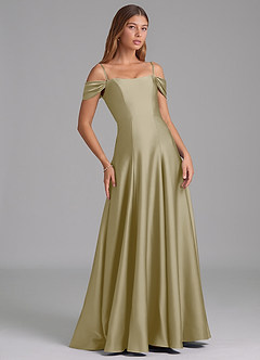 Azazie Seriana Vestidos de damas de honor Vestido de Musgo Verde de Satén Elástico de Corte en A Convertible con Vestidos sin tirantes image6