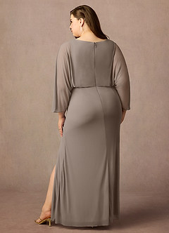 Azazie Ysabella Mother of the Bride Dresses Taupe Mermaid Pleated Mesh Dress image7