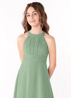 Azazie Linna Junior Matcha A-Line Pleated Chiffon Dress image4