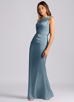 Azazie Akilah Brudtärnklänningar Klä av Sjöjungfru i Stretch Satin Ena axeln Dammblå image5