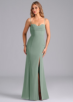Azazie Wynni Bridesmaid Dresses Silver Sage Mermaid Corset Chiffon Dress image4