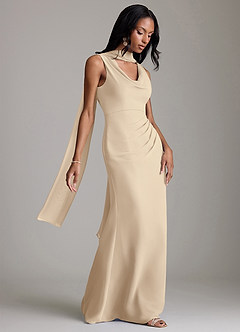 Azazie Linelle Robes de demoiselle d'honneur Robe Sirène en Mousseline de soie Plissée Champagne image8