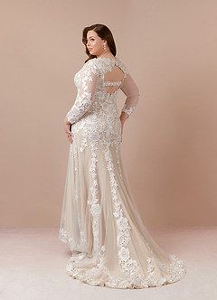 Azazie Dulce Amor Vestidos de novia Vestido de Blanco Diamante Nude de Tul de Corte Sirena con Encaje Cuello V image14