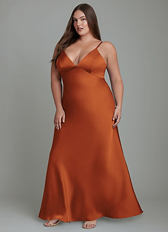 Azazie Stefania Robes de demoiselle d'honneur Robe Trapèze en Satin extensible Cannelle image12