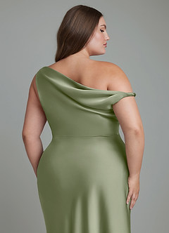 Azazie Emerson Bridesmaid Dresses Pistachio Mermaid Off the Shoulder Stretch Satin Dress image13