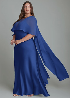 Azazie Stefania Vestidos de damas de honor Vestido Azul Real de Satén Elástico de Línea A image10