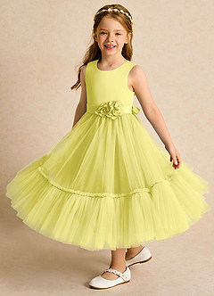 Azazie Miracle Abiti da Ragazza di Fiori Abito A-Line in Raso Opaco Fiocco Canarino image4