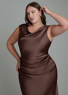 Azazie Kieryn Bridesmaid Dresses Ganache Mermaid Pleated Stretch Satin Dress image12