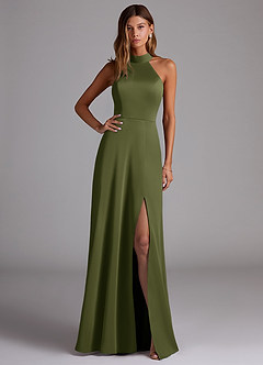 Azazie Myra Brautjungfernkleider A-Linie Seitliche Cut-Outs Stretch-Satin Kleid Olivgrün image1