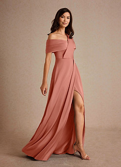Azazie Milton Mère de la mariée Robes Robe Trapèze en Satin extensible Plissée Rose Saumon image2