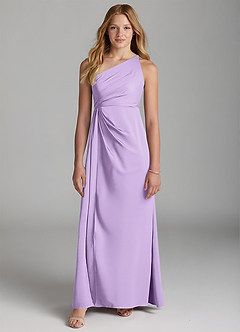 Azazie Mika Junior Robe Trapèze en Satin extensible Plissée Lilas image3