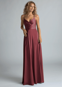 Azazie Davis Brautjungfernkleider A-Linie Plissee Stretch-Satin Kleid Merlot image4