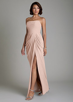 Azazie Nyra Robes de demoiselle d'honneur Robe Fourreau en Mousseline de soie Corset Rose Anglais image6