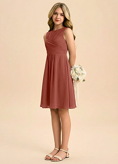 Azazie Skyla Junior Jurk van Chiffon met A-Lijn Geplooid Kastanjebruin image4