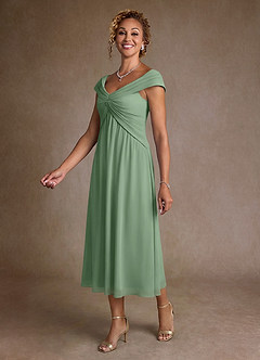 Azazie Mirta Suknie dla Matki Panny Młodej Linia A Pofałdowany Kwiatowe wypalenie Długość herbaty Sukienka image4