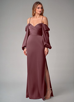 Azazie Sonata Bridesmaid Dresses Sangria Sheath Long Sleeve Stretch Satin Convertible Dress image7