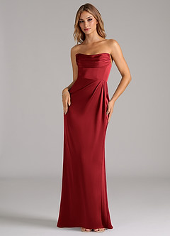 Azazie Johana Robes de demoiselle d'honneur Robe Sirène Convertible en Satin extensible Épaule décolletée Écarlate image5