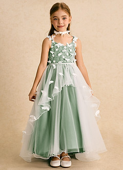 Azazie Darlina Robe Demoiselle D'honneur Fillette Robe Princesse en Tulle Dentelle Ivoire Matcha image4