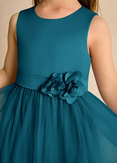 Azazie Miracle Flower Girl Dresses Ink Blue A-Line Bow Matte Satin Dress image6