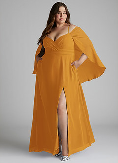 Azazie Cienna Bridesmaid Dresses Butterscotch A-Line Off the Shoulder Chiffon Dress image9