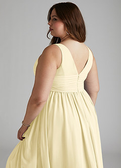 Azazie Yetta Maternity Bridesmaid Dresses A-Line V-Neck Gathered Chiffon Floor-Length Dress image12