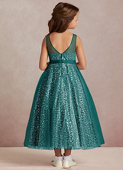Azazie Siwa Flower Girl Dresses Peacock A-Line Beaded Tulle Dress image3