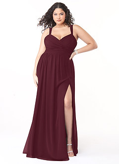 Azazie Aziza Bridesmaid Dresses Cabernet A-Line V-Neck Pleated Chiffon Dress image7