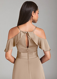 Azazie Dakota Bridesmaid Dresses Taupe A-Line Off the Shoulder Stretch Satin Dress image6