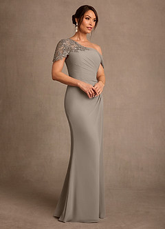 Azazie Sally Mother of the Bride Dresses Taupe Sheath Lace Chiffon Dress image2