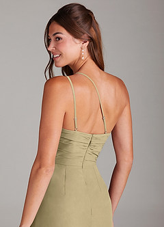 Azazie Eren 신부 들러리 드레스 인어 한쪽 어깨 쉬폰 발목 길이 드레스 image2