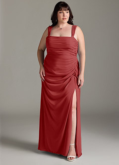 Azazie Jesaphine Robes de demoiselle d'honneur Robe Fourreau en Mousseline de soie Arc Rouille image8