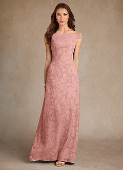 Azazie Moore vestidos de madre de la novia Vestido de Rosetón de Devorado Floral de Corte En A con Cuello de barco image3