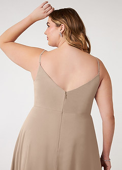 Azazie Daenerys Bridesmaid Dresses Taupe A-Line Cowl Chiffon Dress image12