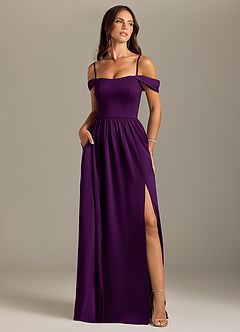Azazie Calianna Bridesmaid Dresses Grape A-Line Off the Shoulder Stretch Satin Convertible Dress image5