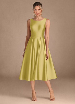 Azazie Fulton Moeder van de bruid jurken A-Lijn Jurk van Stretch Satijn Geplooid Kanarie image5