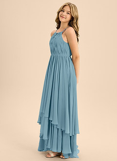 Azazie Elliora Junior A-Linie Plissee Chiffon Kleid Stimmungsvolles Blau image6
